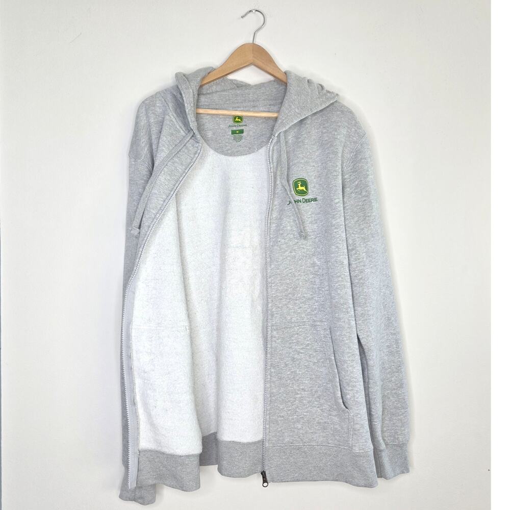 John Deere Full Zip Hoodie Medium M Grey Tractor Graphic Workwear Farmwear - Picture 5 of 10